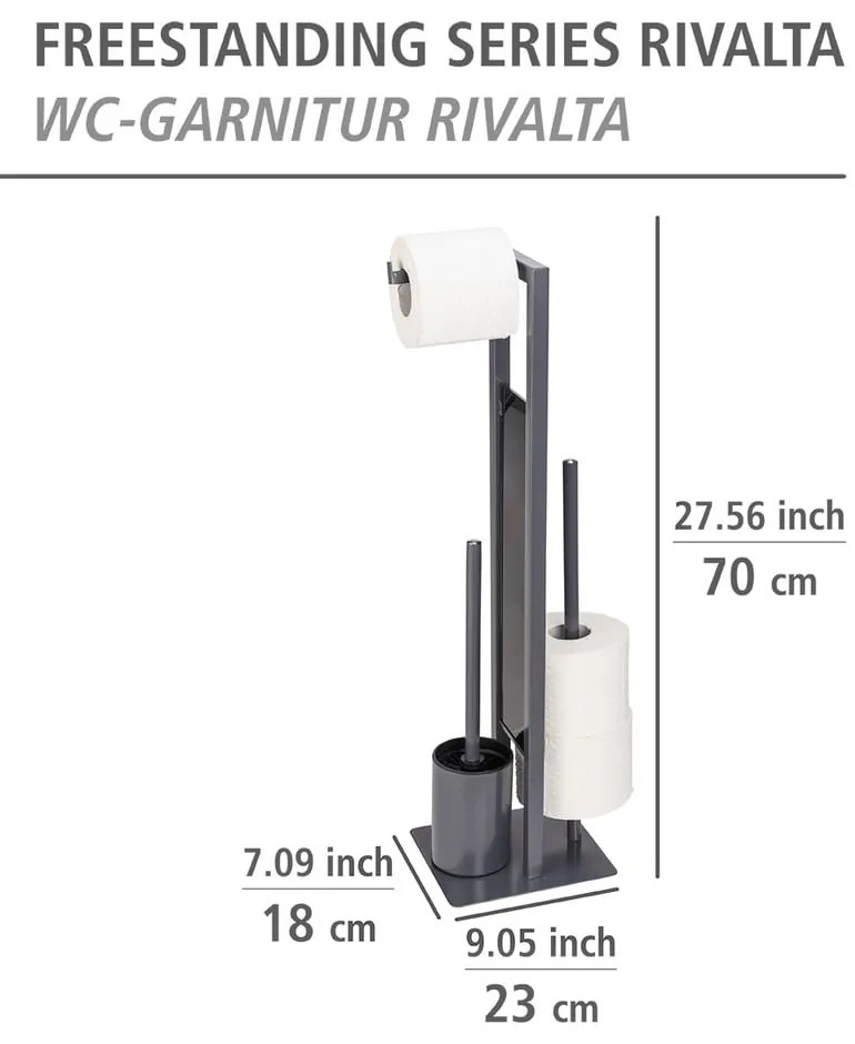Sivý stojan na toaletný papier s WC kefou Wenko Rivalta