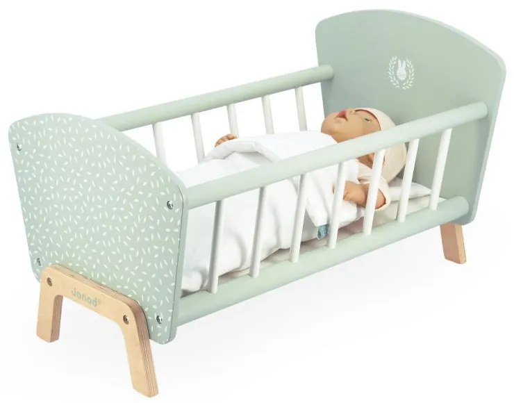 Drevená postieľka pre bábiku s perinkou a vankúšikom - Zen