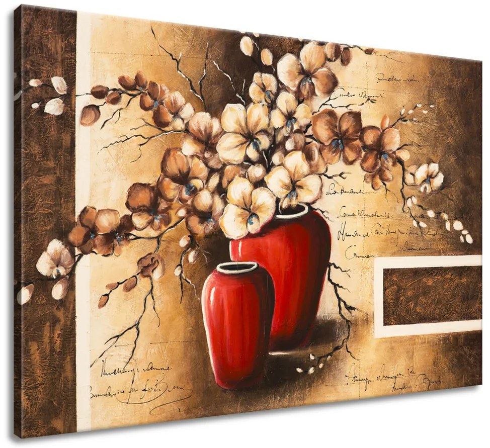 Gario Ručne maľovaný obraz Orchidei v červenej váze Veľkosť: 100 x 70 cm