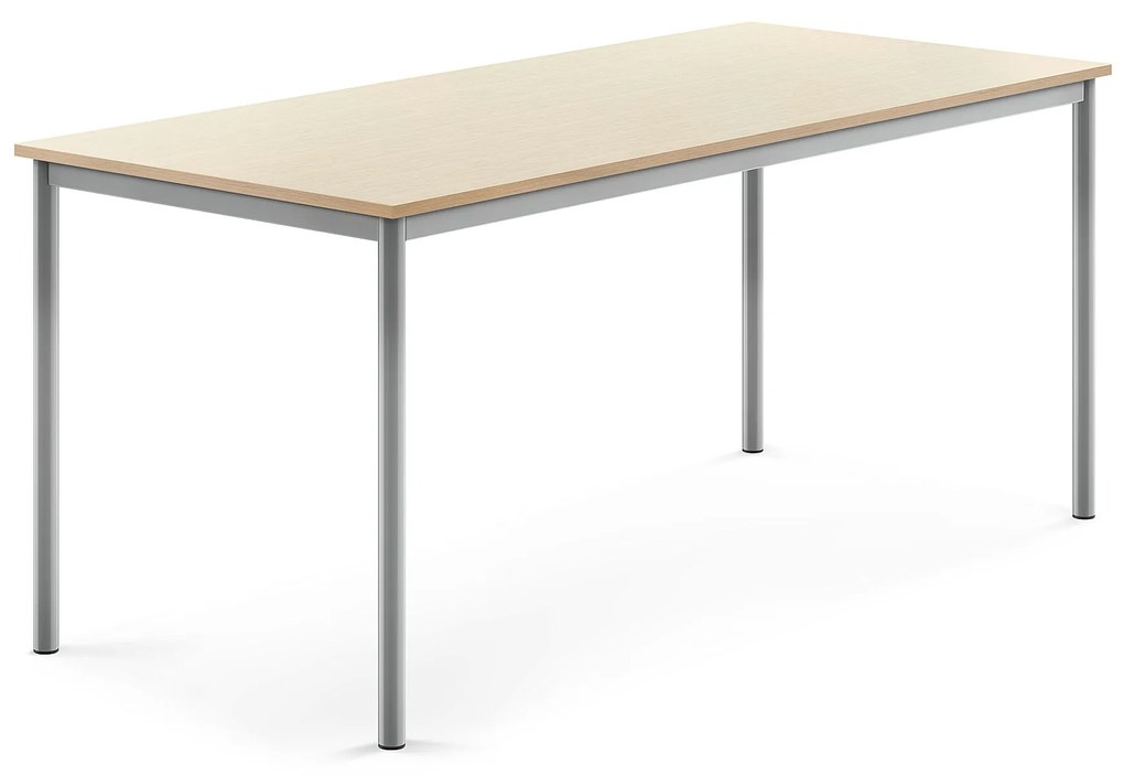 Stôl SONITUS, 1800x800x760 mm, HPL - breza, strieborná
