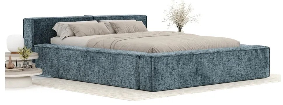 Sivomodrá čalúnená dvojlôžková posteľ s úložným priestorom s roštom 200x200 cm Voliera – Maison de Rêve