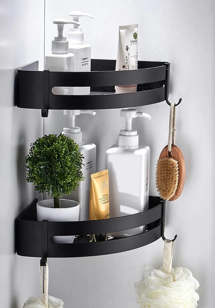 Čierna rohová polička do kúpeľne MYZEA - 2 kusy