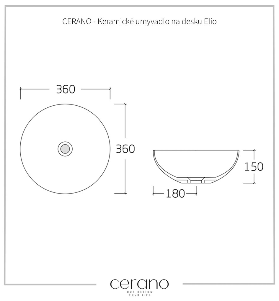 Cerano Elio, keramické umývadlo na dosku 36x36 cm, biela lesklá, CER-CER-477011