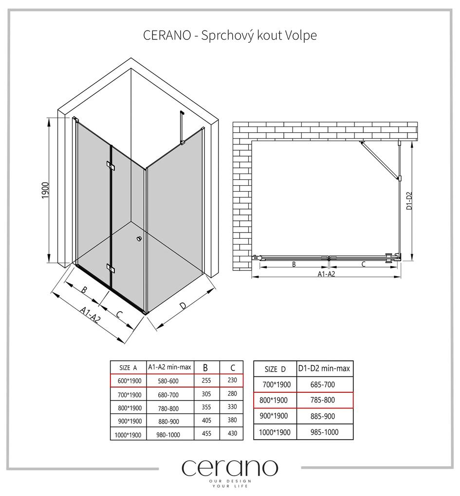 Cerano Volpe, sprchovací kút so skladacími dverami 60(dvere) x 80(stena), 6mm číre sklo, chrómový profil, CER-CER-427162