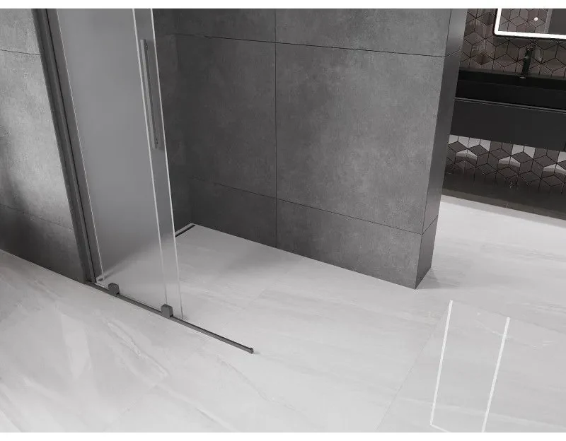 Mexen Velar, sprchová zástena s posuvnými dverami Walk-in 75 x 200 cm, 8mm sklo námraza, brúsený grafit, 871-075-000-33-95