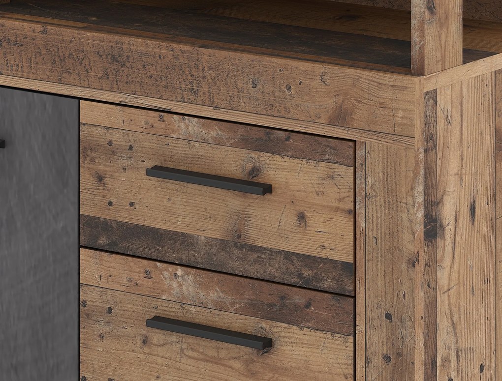 Komoda Luna 119 cm dub Matera tmavý/šedá