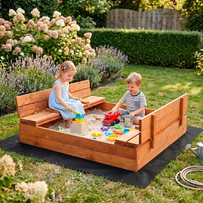 Drevené uzavreté pieskovisko 120x120 cm Springos SB120SET - impregnované