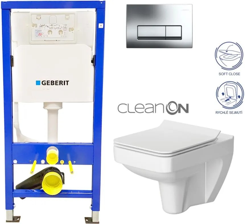 GEBERIT DuofixBasic s chrómovým tlačidlom DELTA51 + WC CERSANIT CLEANON SPLENDOUR + SEDADLO (458.103.00.1 SP1)