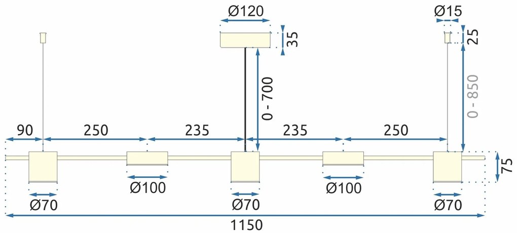 Toolight - LED závesné svietidlo APP929-5CP, zlatá, OSW-07008