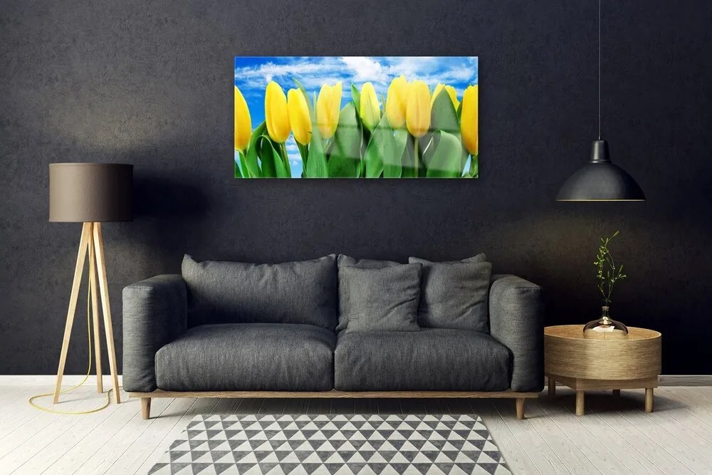 Obraz na skle Tulipány kvety 125x50 cm