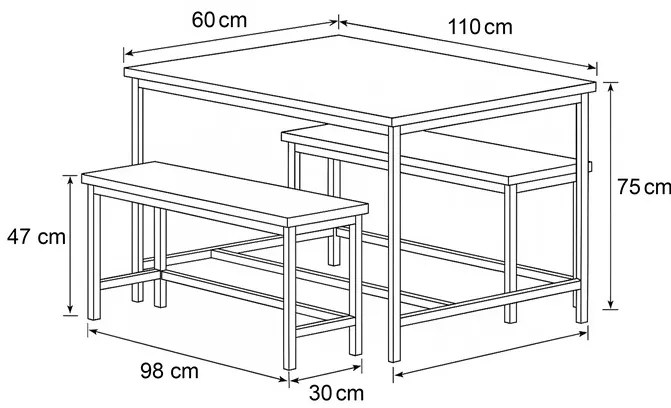 Autronic BONTEC Jedálenský set s 2 stoličkami, 110x60x75cm, mdf, old wood, AUT-G1175 OLW Farba: Hnedá
