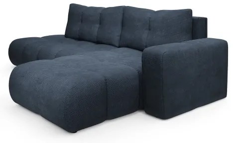 Rozkladacia rohová čalúnená sedacia súprava s úložným priestorom v tvare L ALMADA pravá modrá