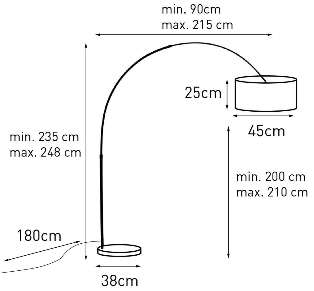 Oceľová oblúková lampa s látkovým tienidlom čierna 45 cm - XXL