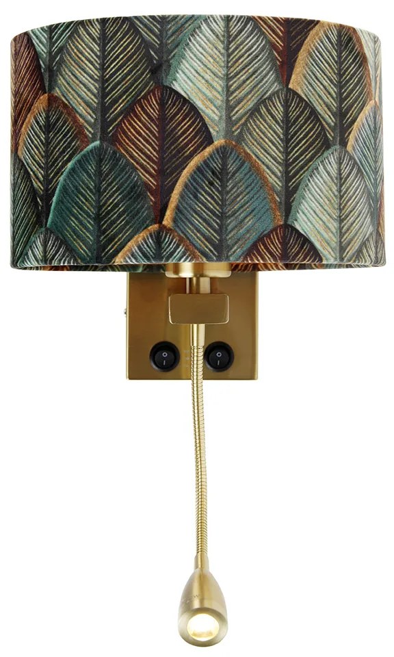 Nástenná lampa mosadz s oválnym zamatovým tienidlom s dizajnom listov 25 cm - Brescia Combi