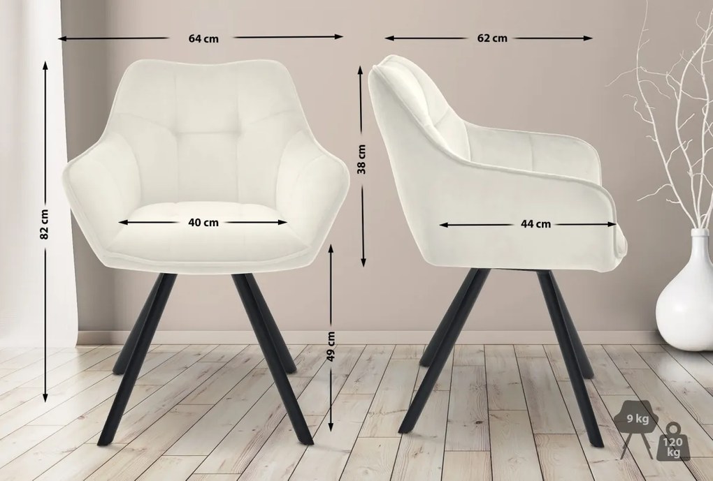 Jedálenská stolička Scott - zamat - Krémová