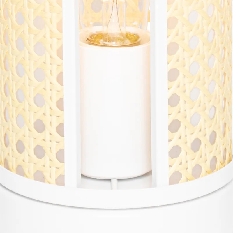 Orientálna stolná lampa biela s ratanom 12 cm - Akira