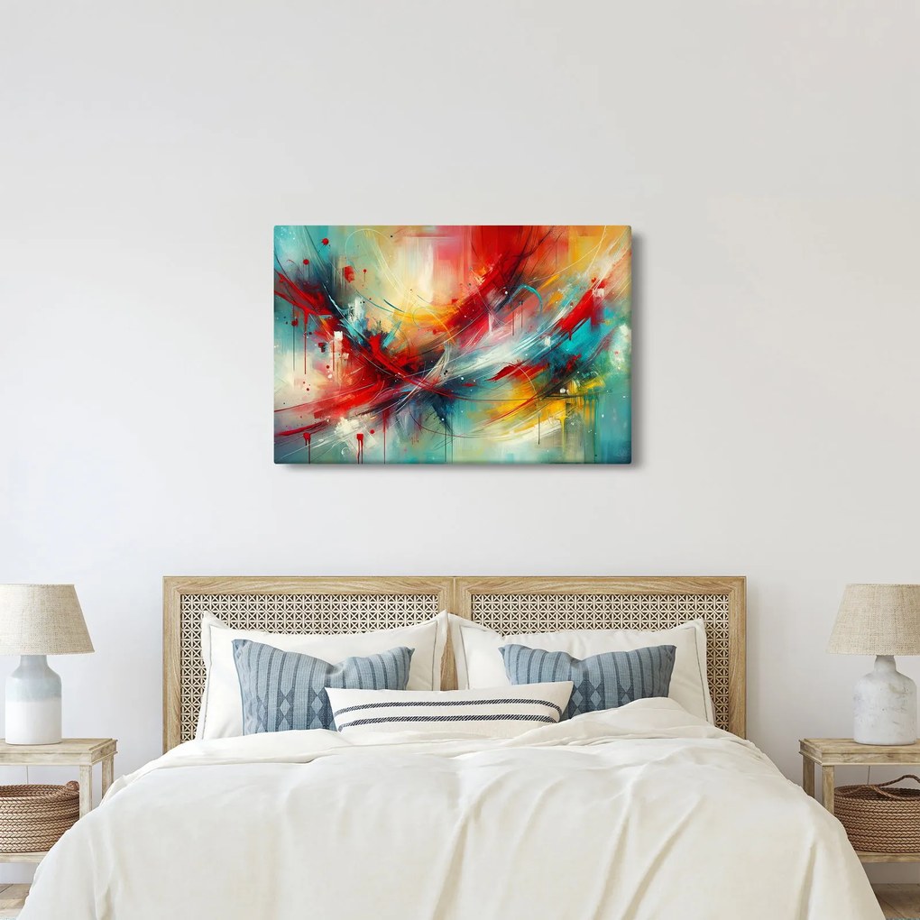 Obraz – Abstrakcia s červenou (90x60 cm)