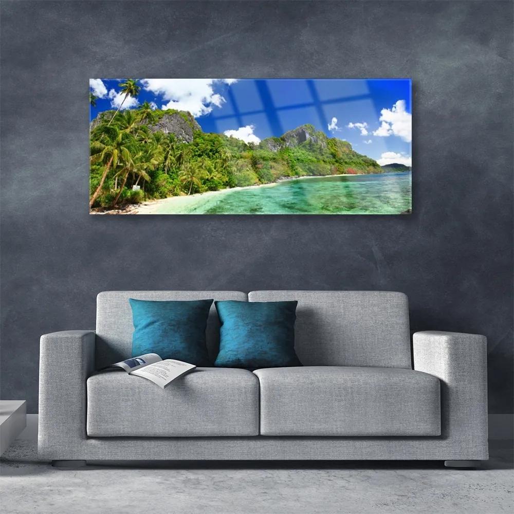Obraz na akrylátovom skle Pláž hory príroda 125x50 cm