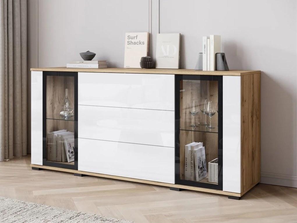 Široká komoda Hedvis SB 150 2D3S, Farby: čierna, Osvetlenie: bez osvetlenia