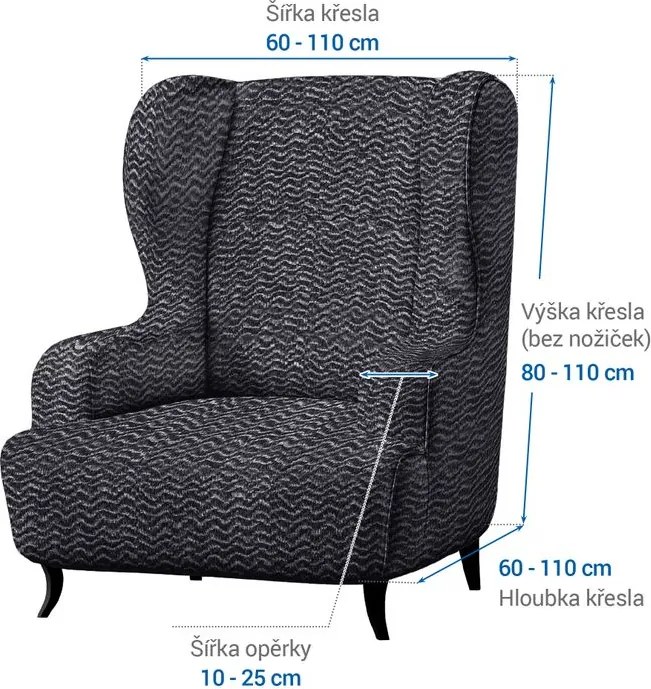 Bielastické poťahy CRISTINA antracitová kreslo ušiak (š. 60 - 110 cm)