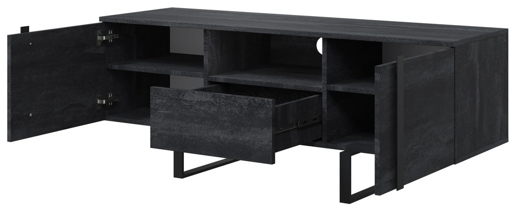 TV stolík Verica 150 cm s otvorenou policou - charcoal / čierne nožičky