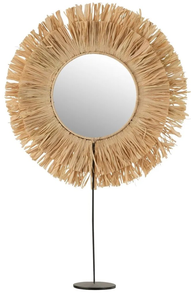 Stolné okrúhle zrkadlo v ráme z prírodnej trávy Raffia natural - 41*9*51 cm