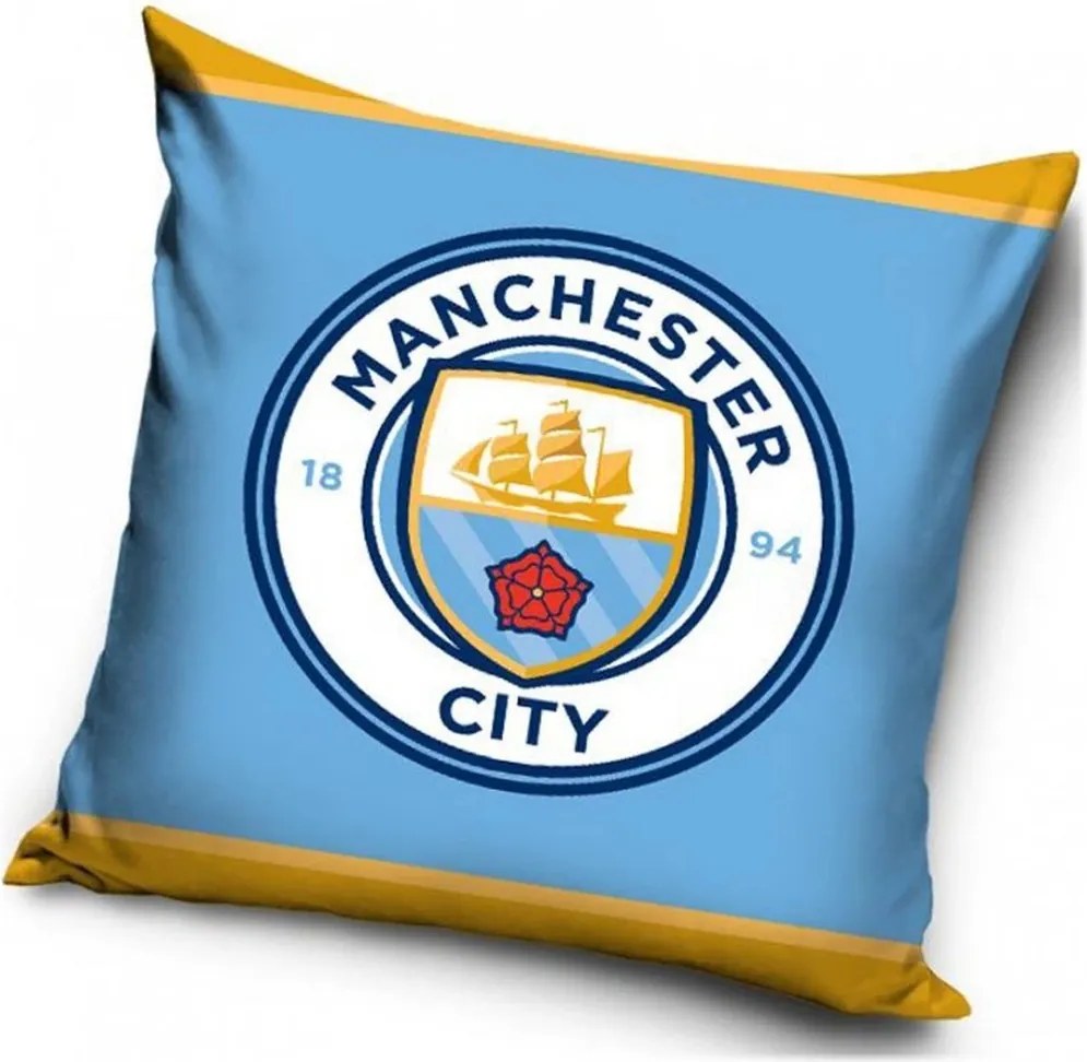 Velúrový vankúš Manchester City FC - motív Logo - 40 x 40 cm