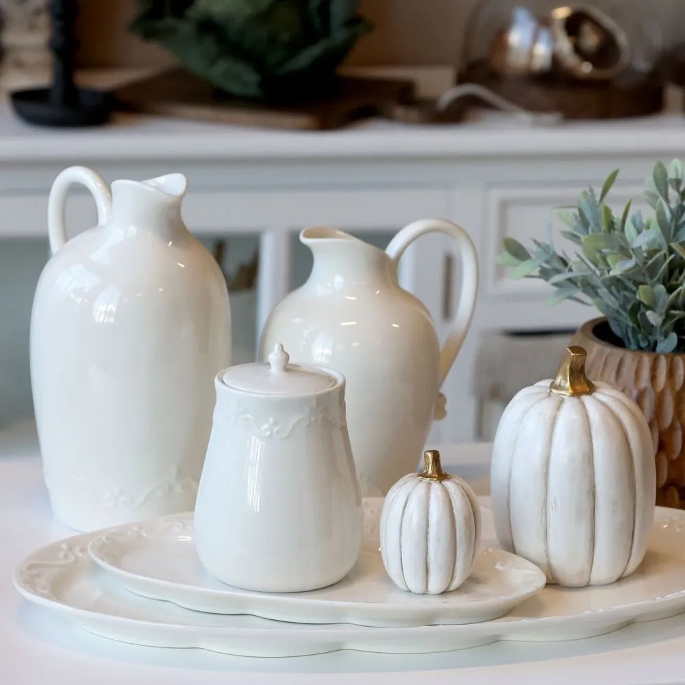 Biela antik dekorácia tekvice Pumpkin gold - Ø 5*7 cm