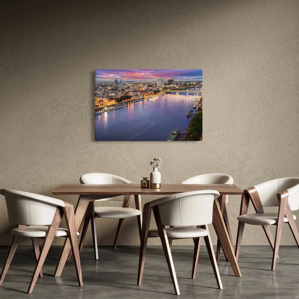 Obraz nočného mesta Bratislavy s riekou (90x60 cm)