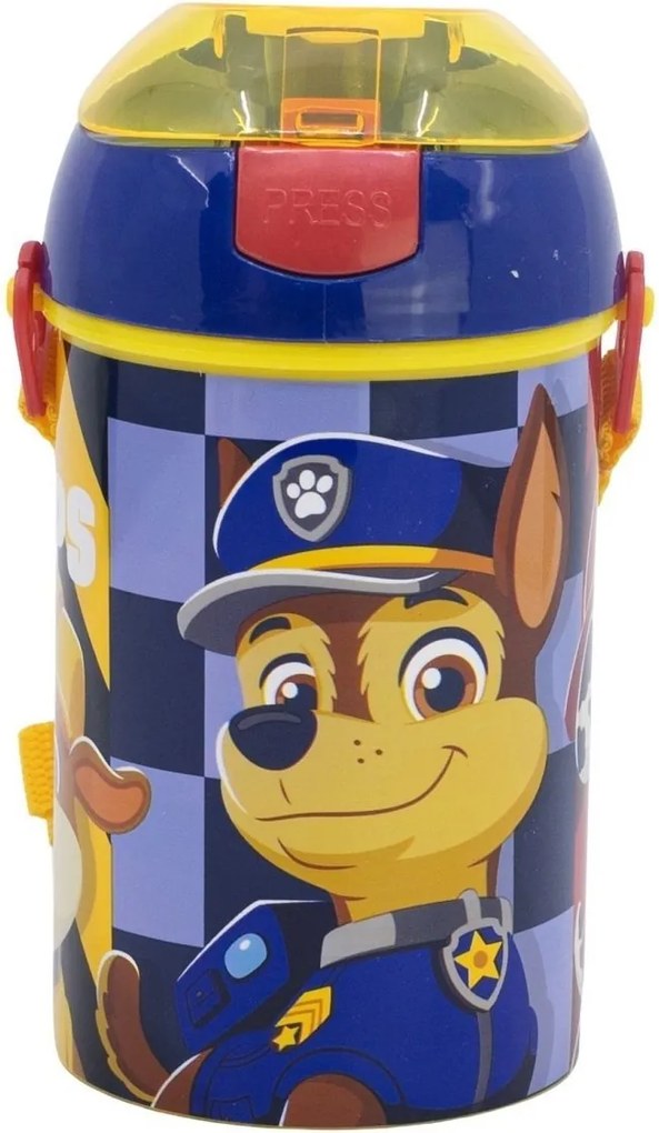 Plastová fľaša na pitie so slamkou, viečkom a popruhom Labková patrola - Paw Patrol - motív Rescue Pups - 450 ml
