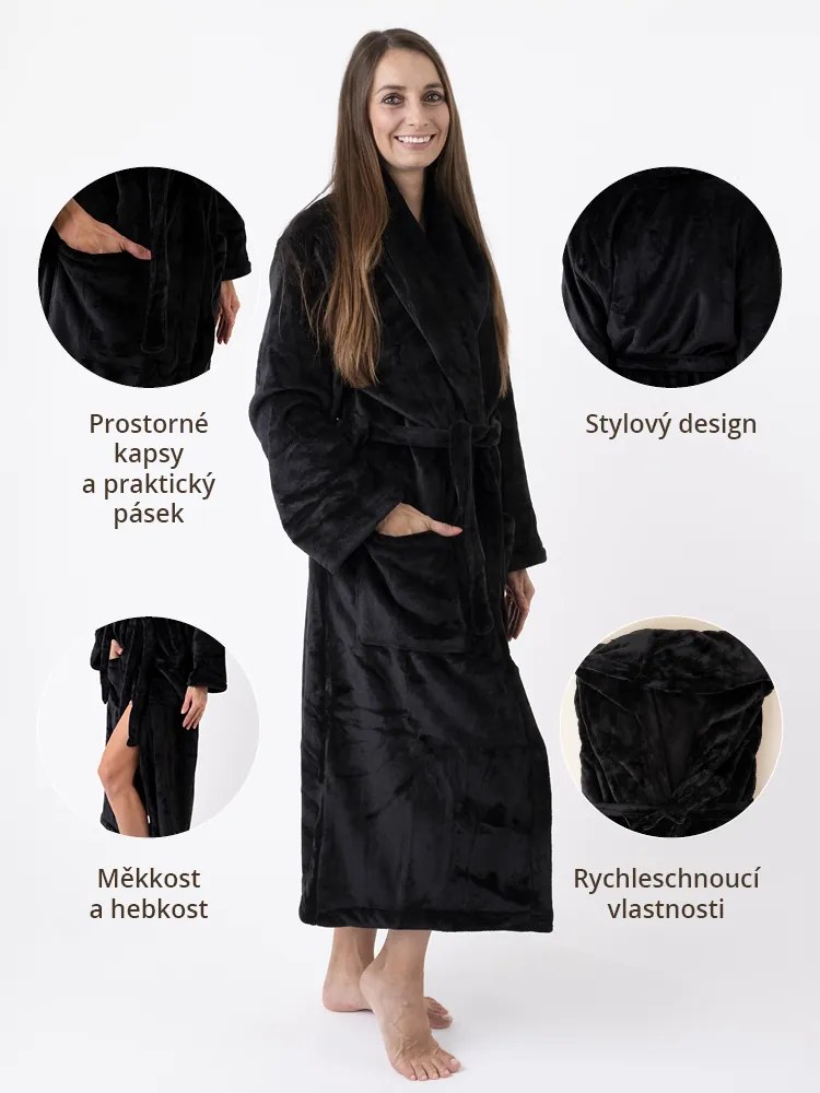Mikroplyšový župan Mia - Laura čierna veľkosť L
