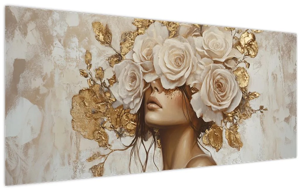 Obraz - Dievča s ružami (120x50 cm)