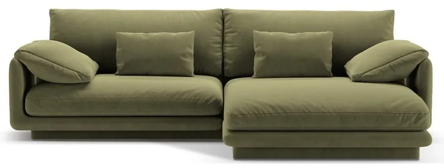 Svetlozelená zamatová rohová pohovka (pravý roh/s leňoškou) Torino – Micadoni