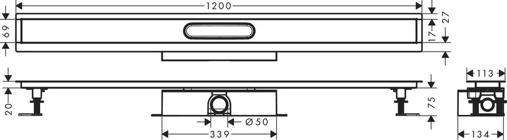 Hansgrohe uBox universal, úplná sada pre štandardnú inštaláciu - 1200 pre vrchné sady sprchových žľabov, HAN-56027180