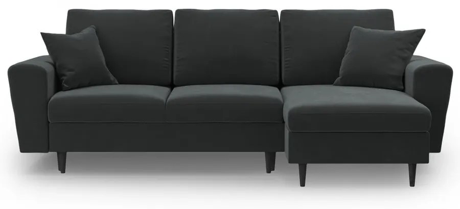 Tmavosivá zamatová rozkladacia/s úložným priestorom rohová pohovka Kyoto – Cosmopolitan Design