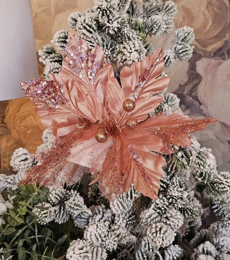 Ružová umelá rastlina vianočná hviezda Poinsettia - Ø 25*38 cm