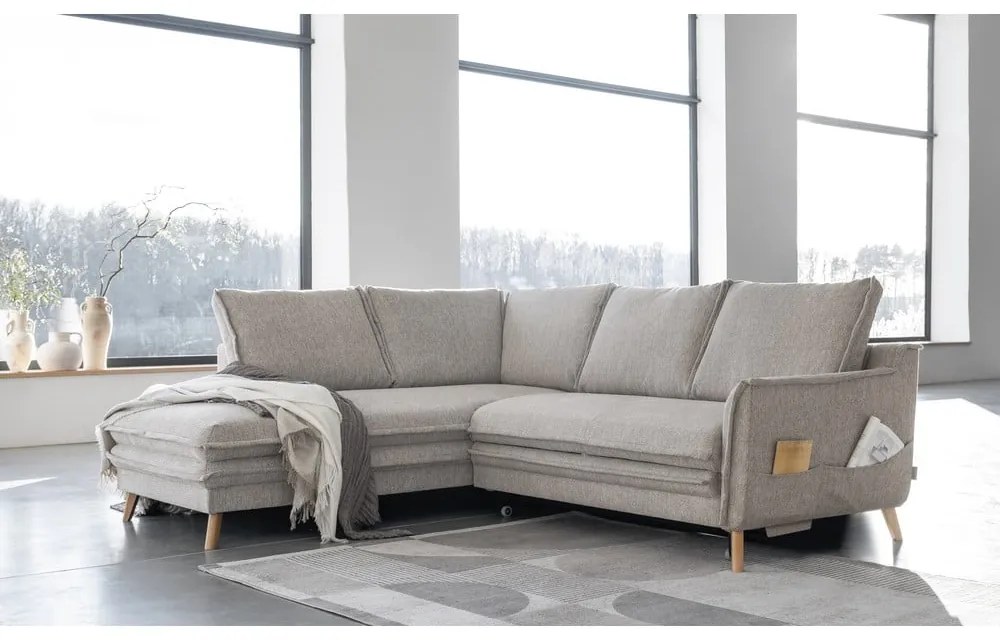 Béžová rozkladacia rohová pohovka (ľavý roh) Charming Charlie – Miuform