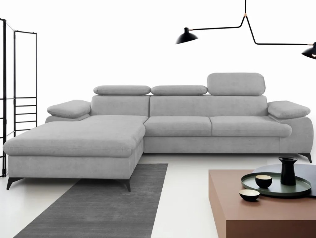 Rohová sedacia súprava Scala, svetlo šedá látka, ľavý roh