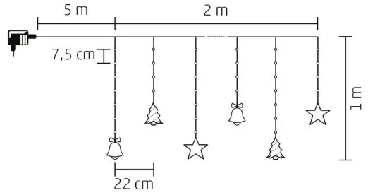 LED Vianočná vonkajšia reťaz 186xLED 7m IP44 studená biela