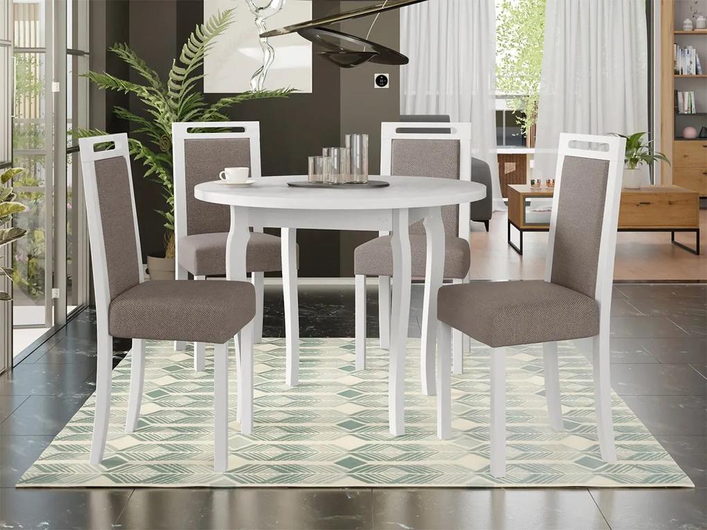 Jedálenský stôl so 4 stoličkami AL18, Morenie: biela, Poťahové látky: Hygge D20