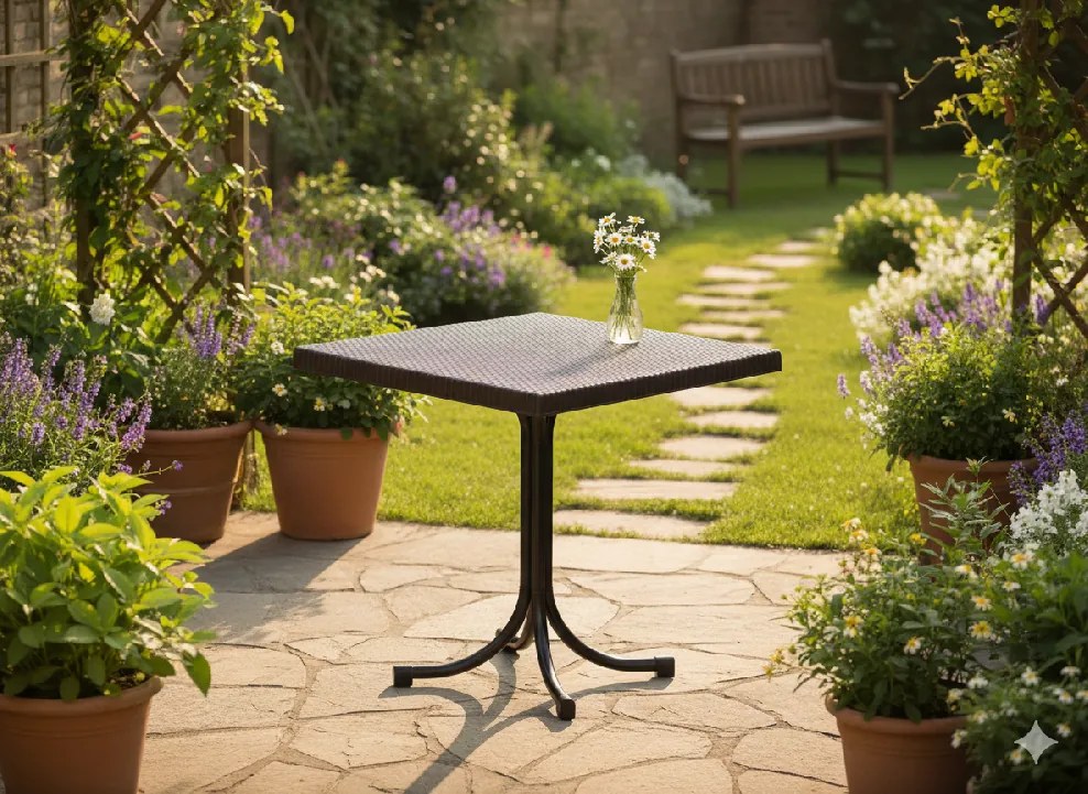 Garden Line PLASTOVÝ ZÁHRADNÝ STÔL NA JEDNEJ NOHE  SO VZOROM RATAN 80 x 80 x 73 CM HNEDÝ