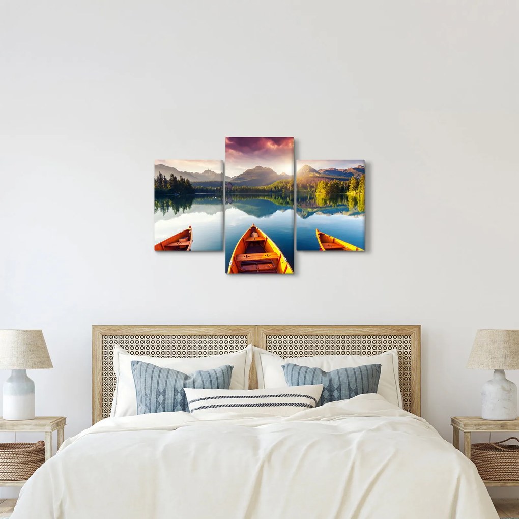 Obraz - Jazero s loďkami (90x60 cm)