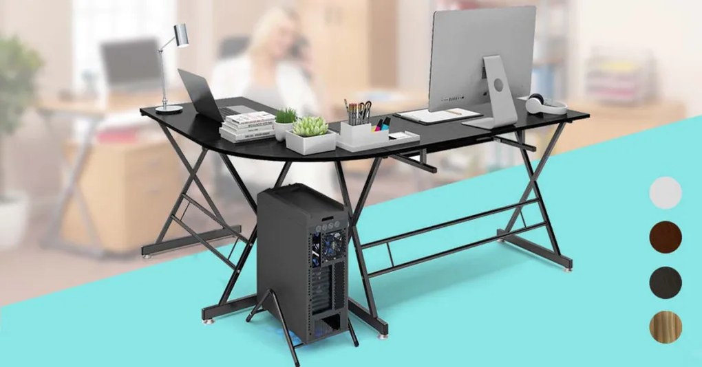 Písací stôl v tvare L- čierny