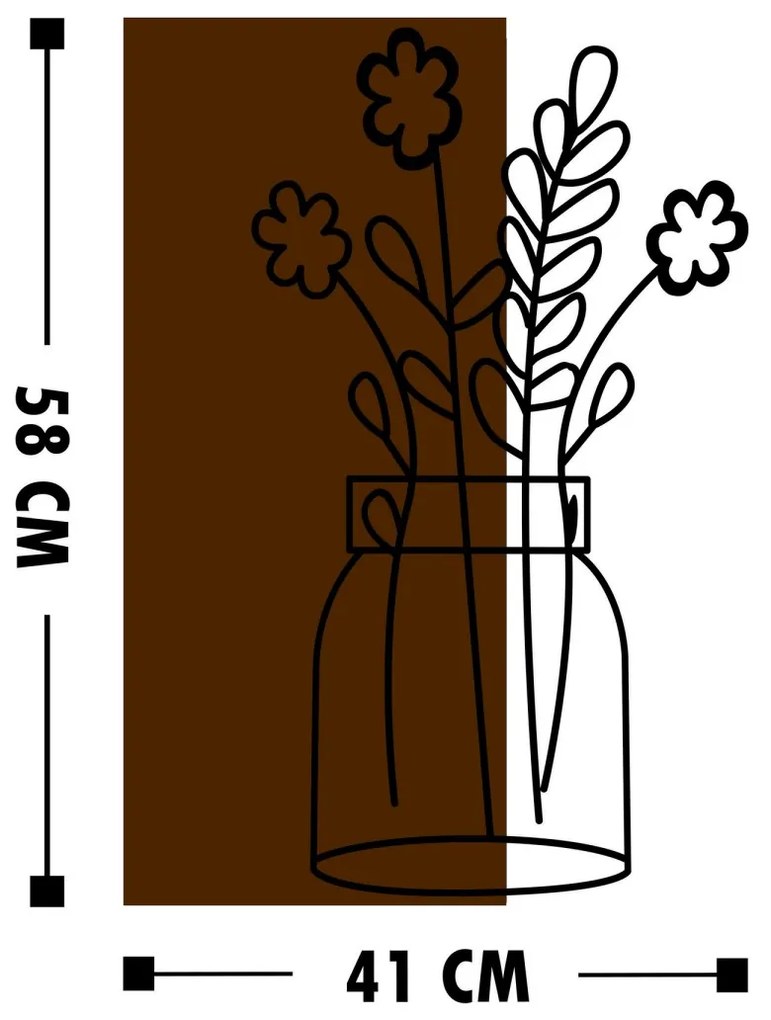 Nástenná drevená dekorácia KVETY II hnedá/čierna