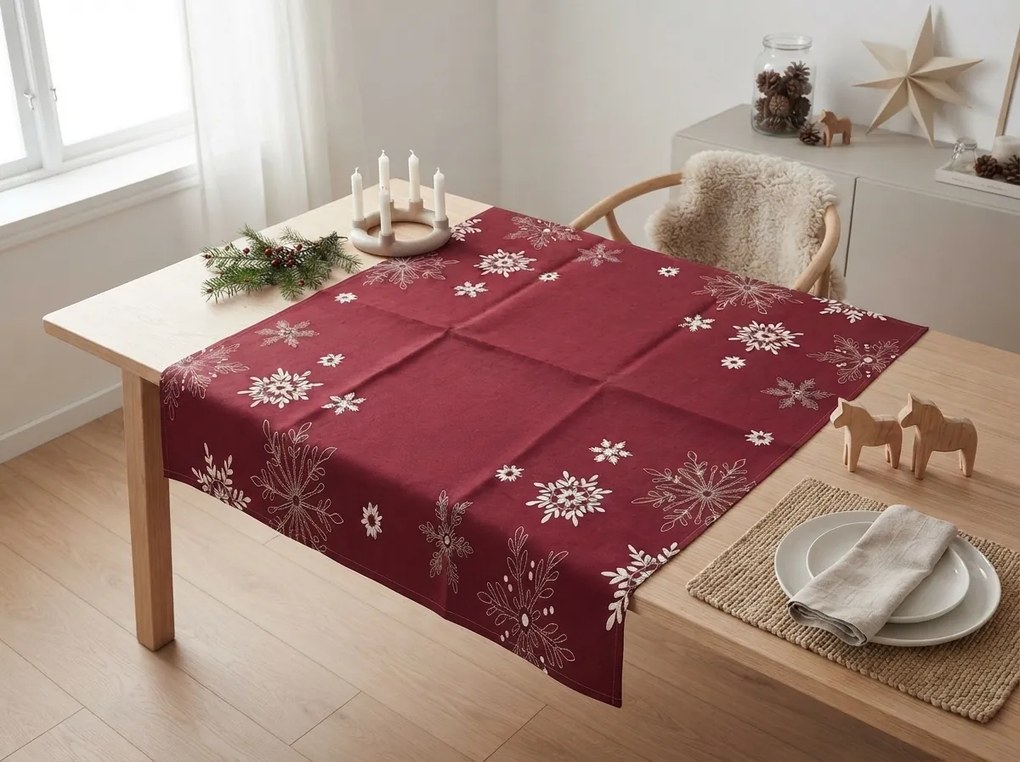 Vianočný obrus SNOWFALL 85x85 cm, vínový