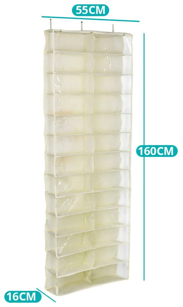 Závesný organizér obuvi, 160x55x16 cm - Béžový