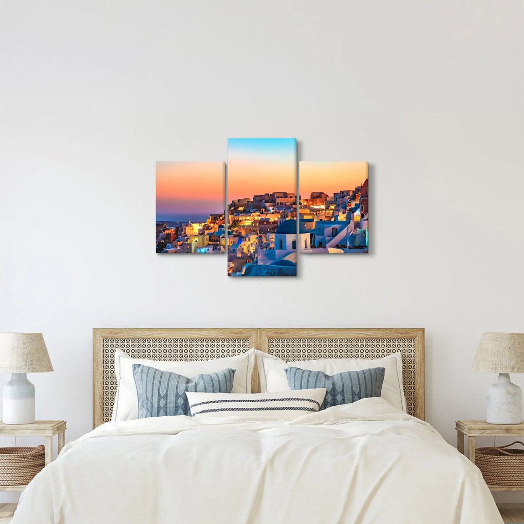 Obraz - Santorini pri zotmení (90x60 cm)