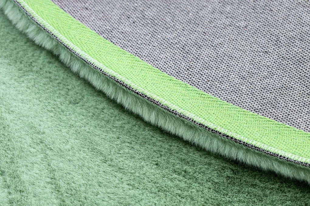 Okrúhly koberec BUNNY, zelený, imitácia králičej kožušiny