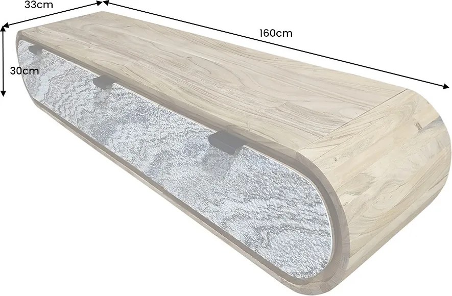 Dizajnový závesný TV stolík Callison 160 cm akácia / vzor kameň