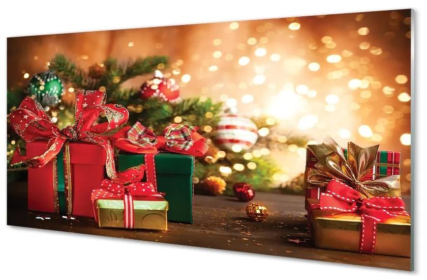 Sklenený obraz Darčeky vianočné ozdoby svetla 100x50 cm
